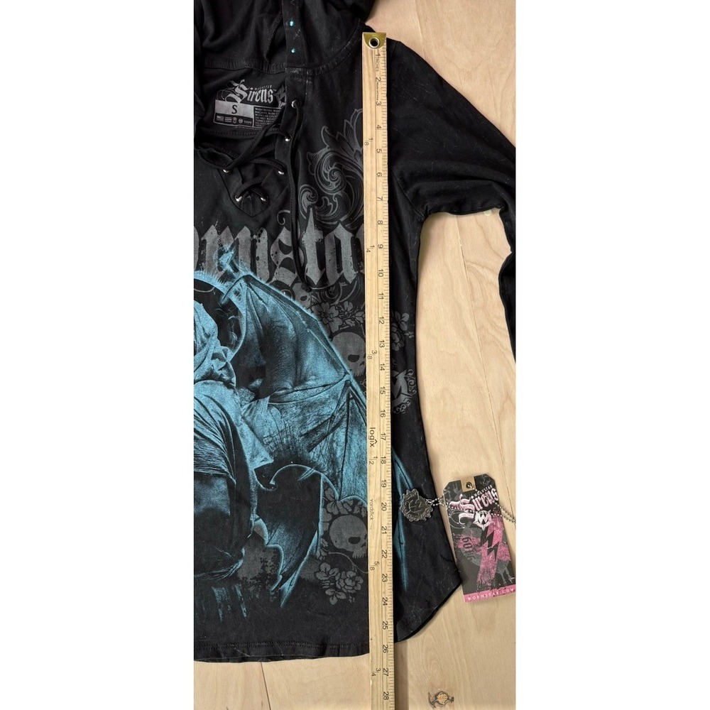 Wornstar Sirens Angel Graphic Hoodie NWT Womens S Black Gothic Streetwear Grunge - Picture 8 of 10